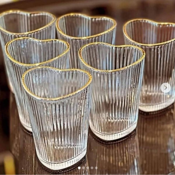 طقم كوب قلب 6 قطع حافة ذهب زجاج